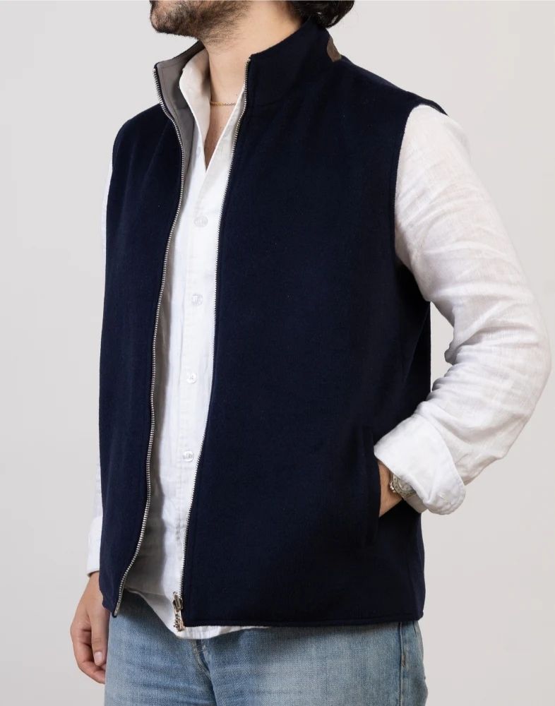 Reversible Wool Gilet | Navy/Grey