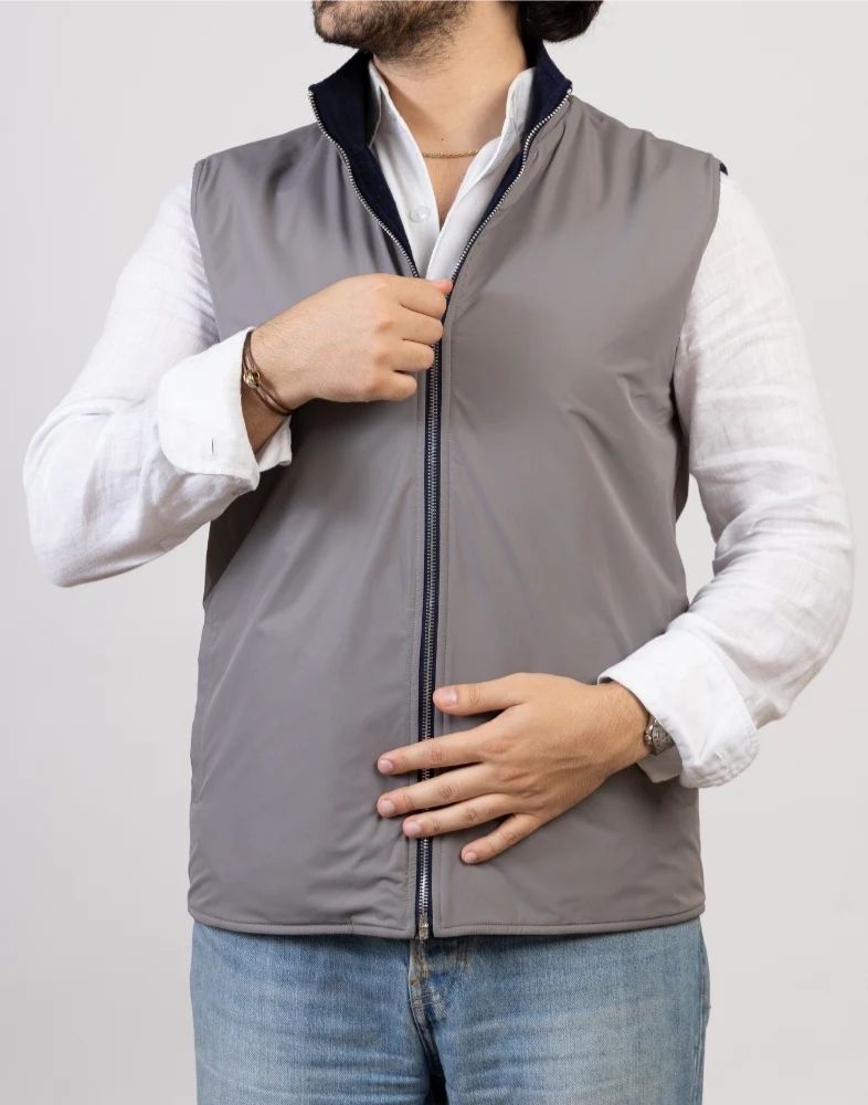 Reversible Wool Gilet | Navy/Grey