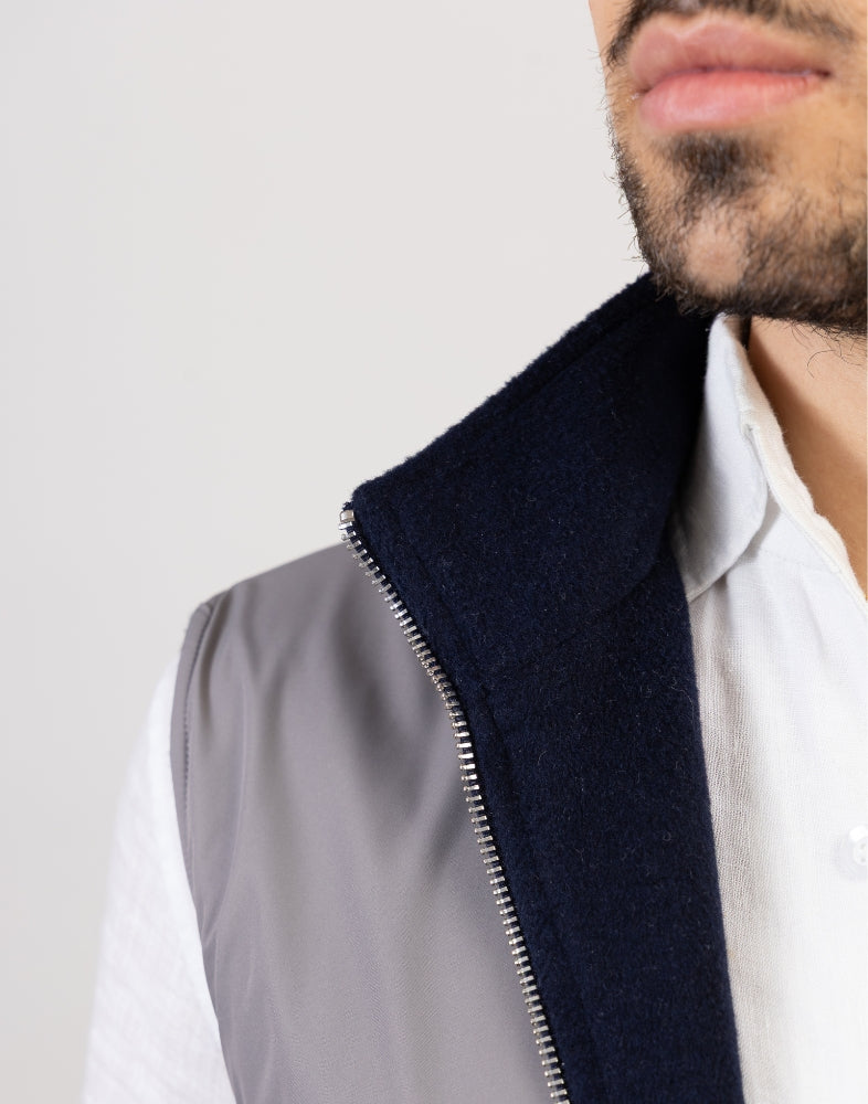 Reversible Wool Gilet | Navy/Grey