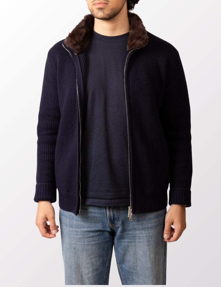 Fur Collar Wool Blouson | Navy