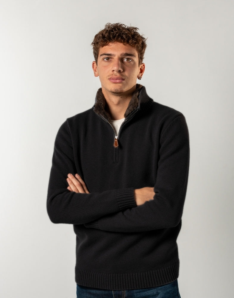 Fur Collar Half-Zip  | Black