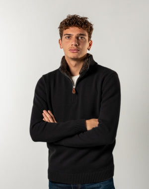 Fur Collar Half-Zip  | Black