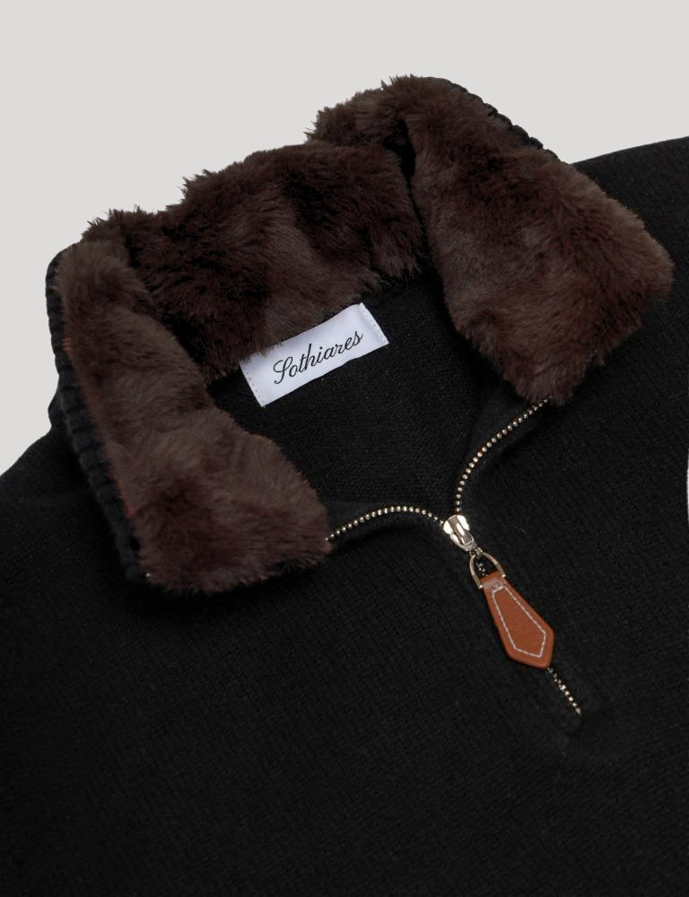 Fur Collar Half-Zip  | Black