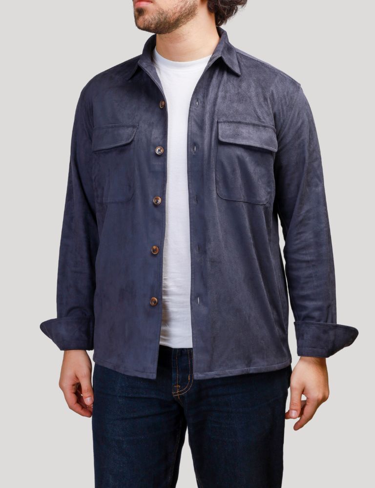 Faux Suede Overshirt | Navy