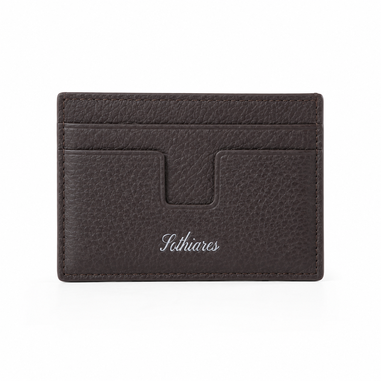 Grain Leather Card Holder Brown