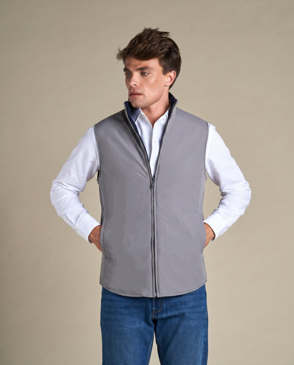 Reversible Wool Gilet | Navy/Grey