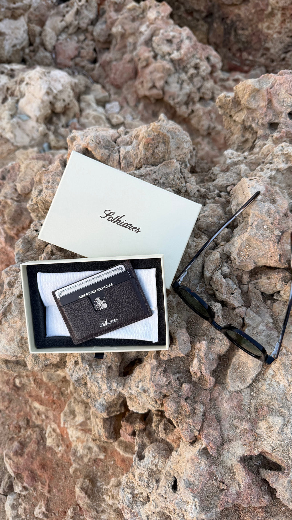 Grain Leather Card Holder Brown