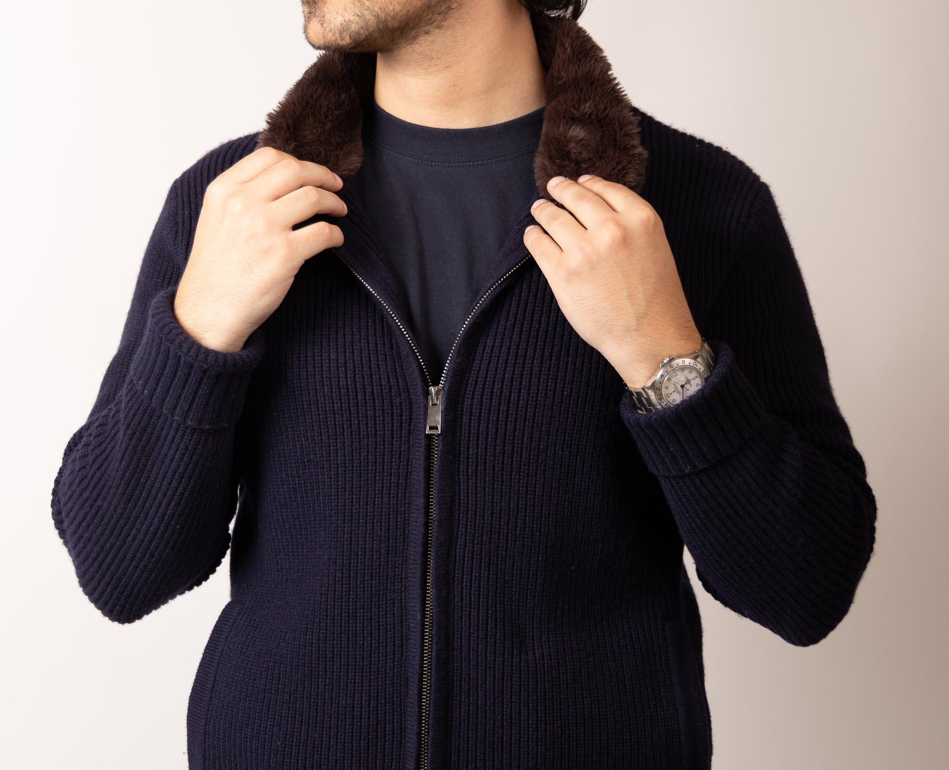 Fur Collar Wool Blouson | Navy