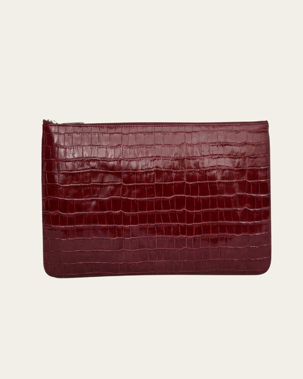Crocodile Embossed Pouch | Burgundy
