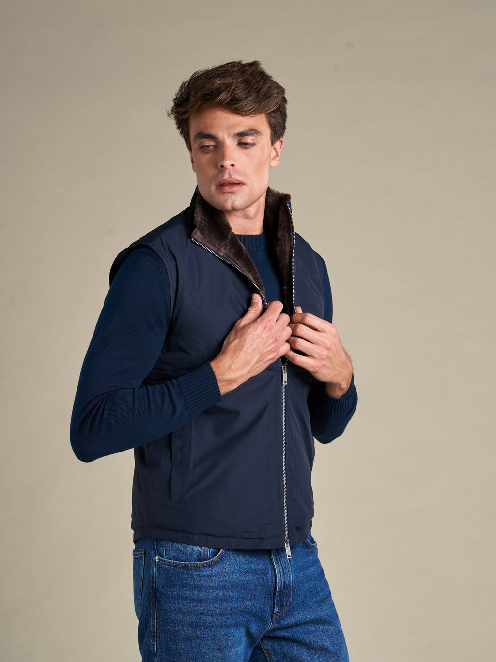 Fur Lined Gilet | Navy