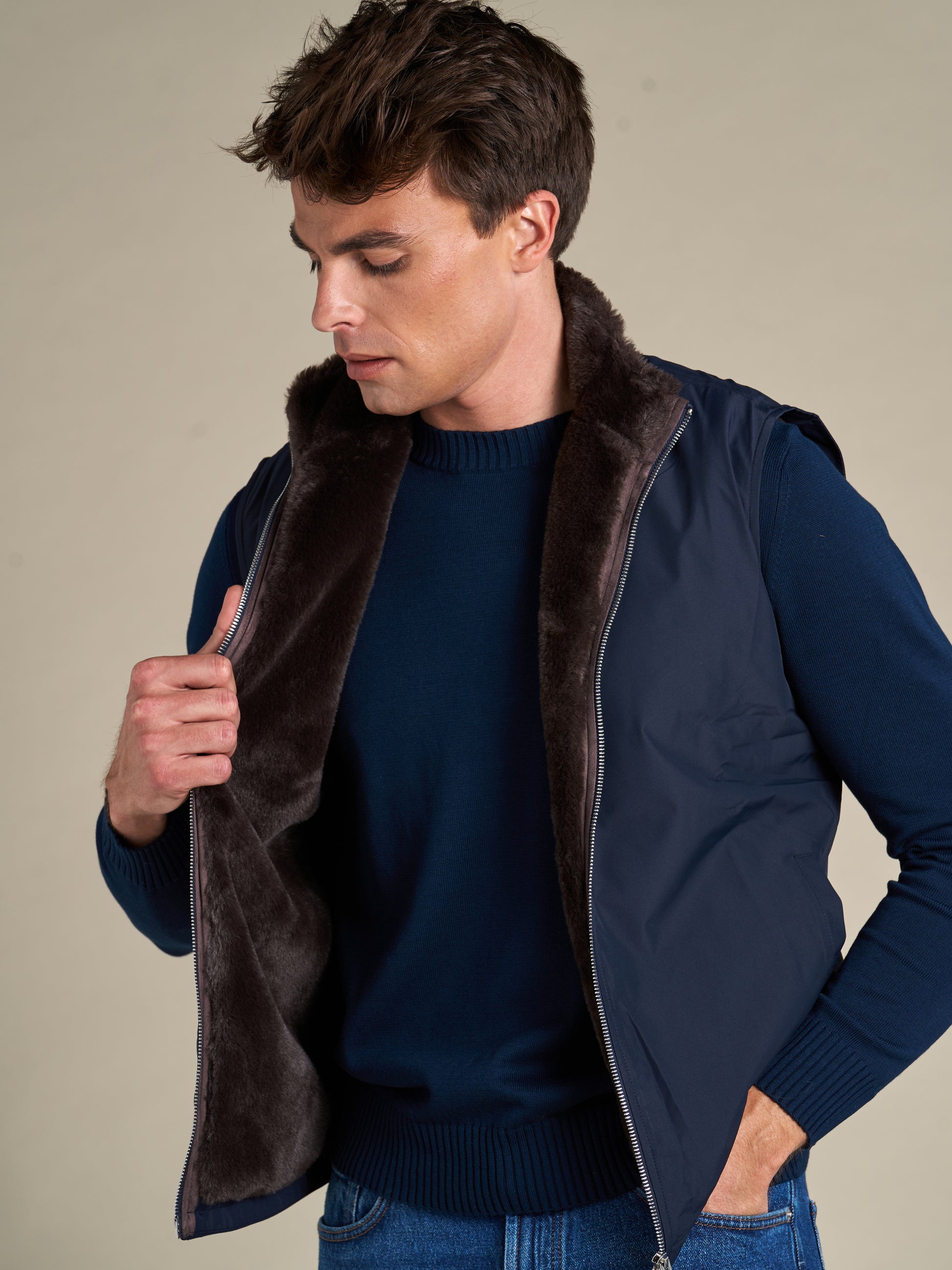 Fur Lined Gilet | Navy