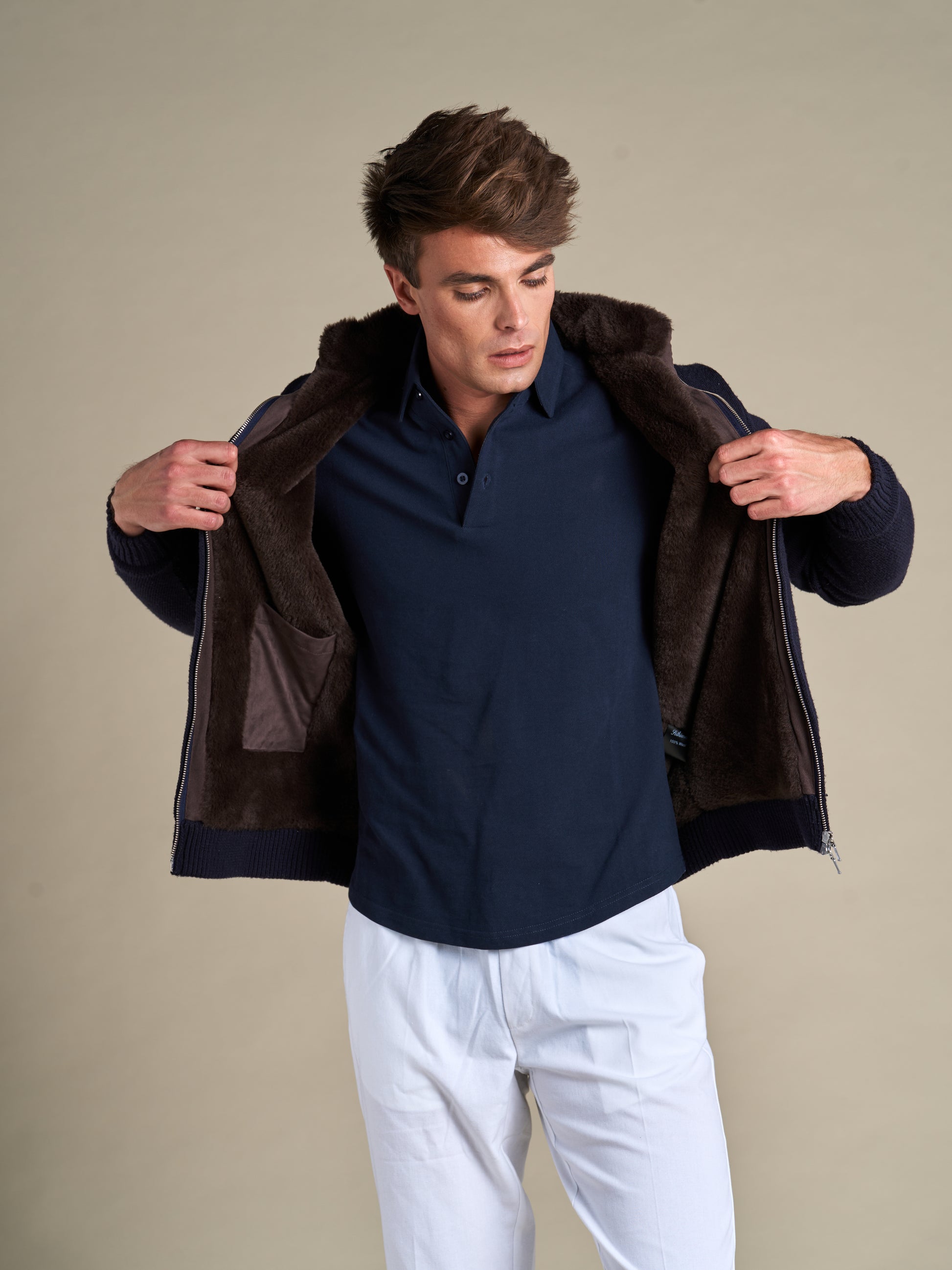Full Fur Lined Cardigan | Navy