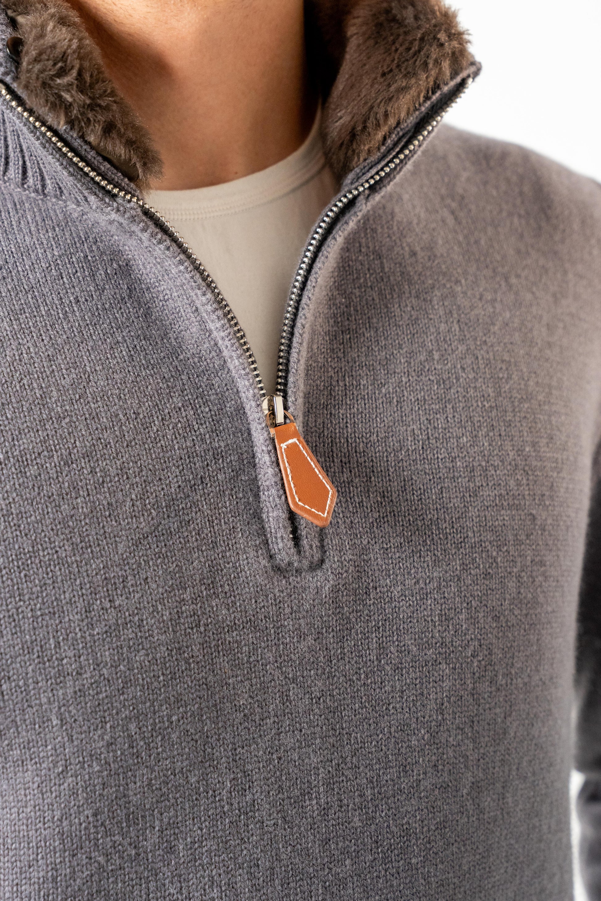 Fur Collar Half-Zip  | Dark Grey