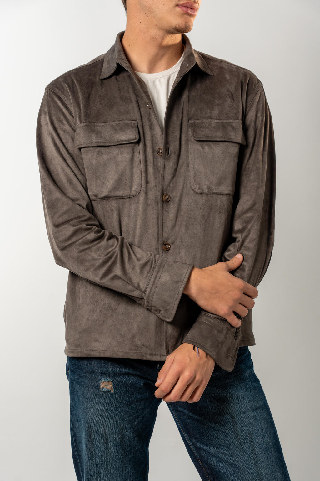 Faux Suede Overshirt | Brown