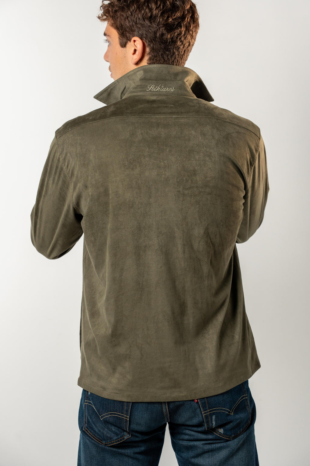 Faux Suede Overshirt | Khaki Green