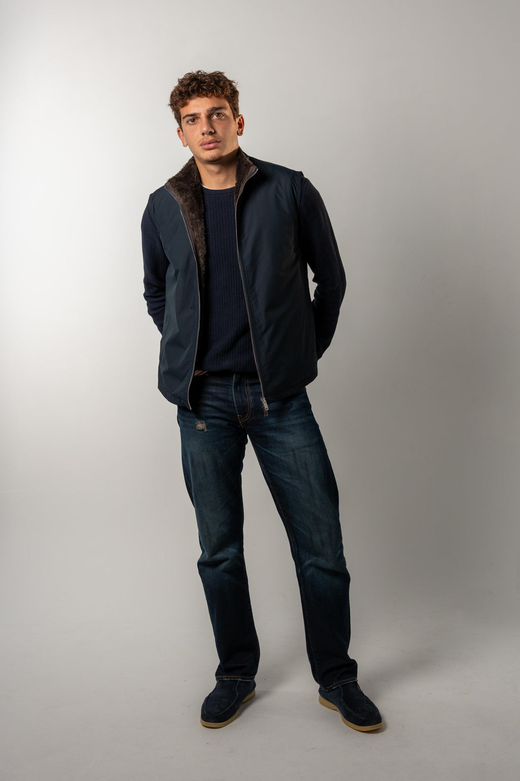 Fur Lined Gilet | Navy