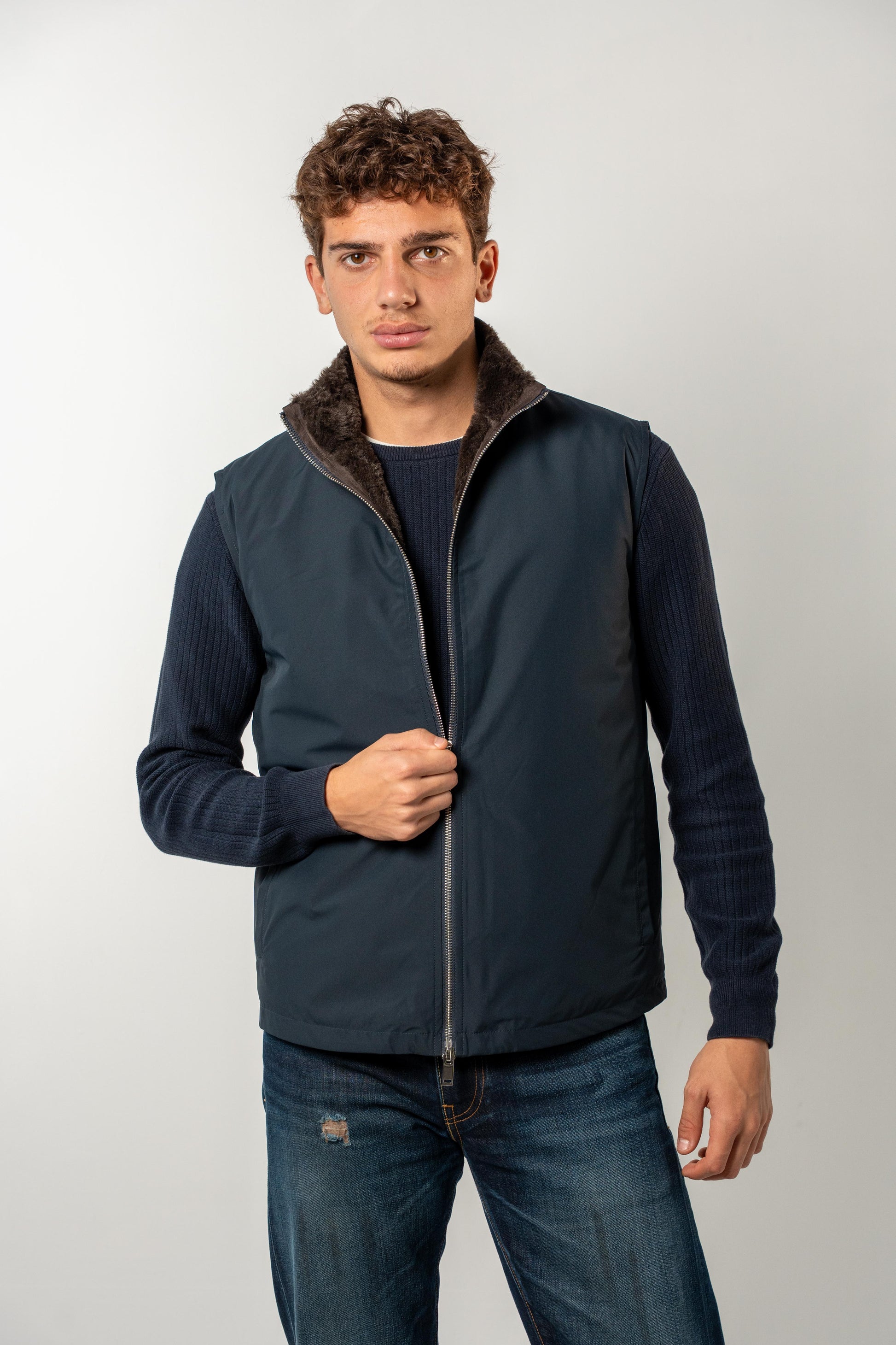 Fur Lined Gilet | Navy