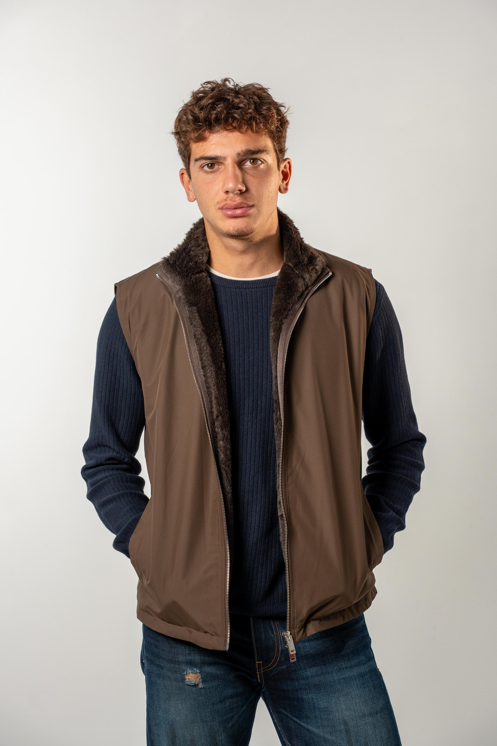 Fur Lined Gilet | Brown