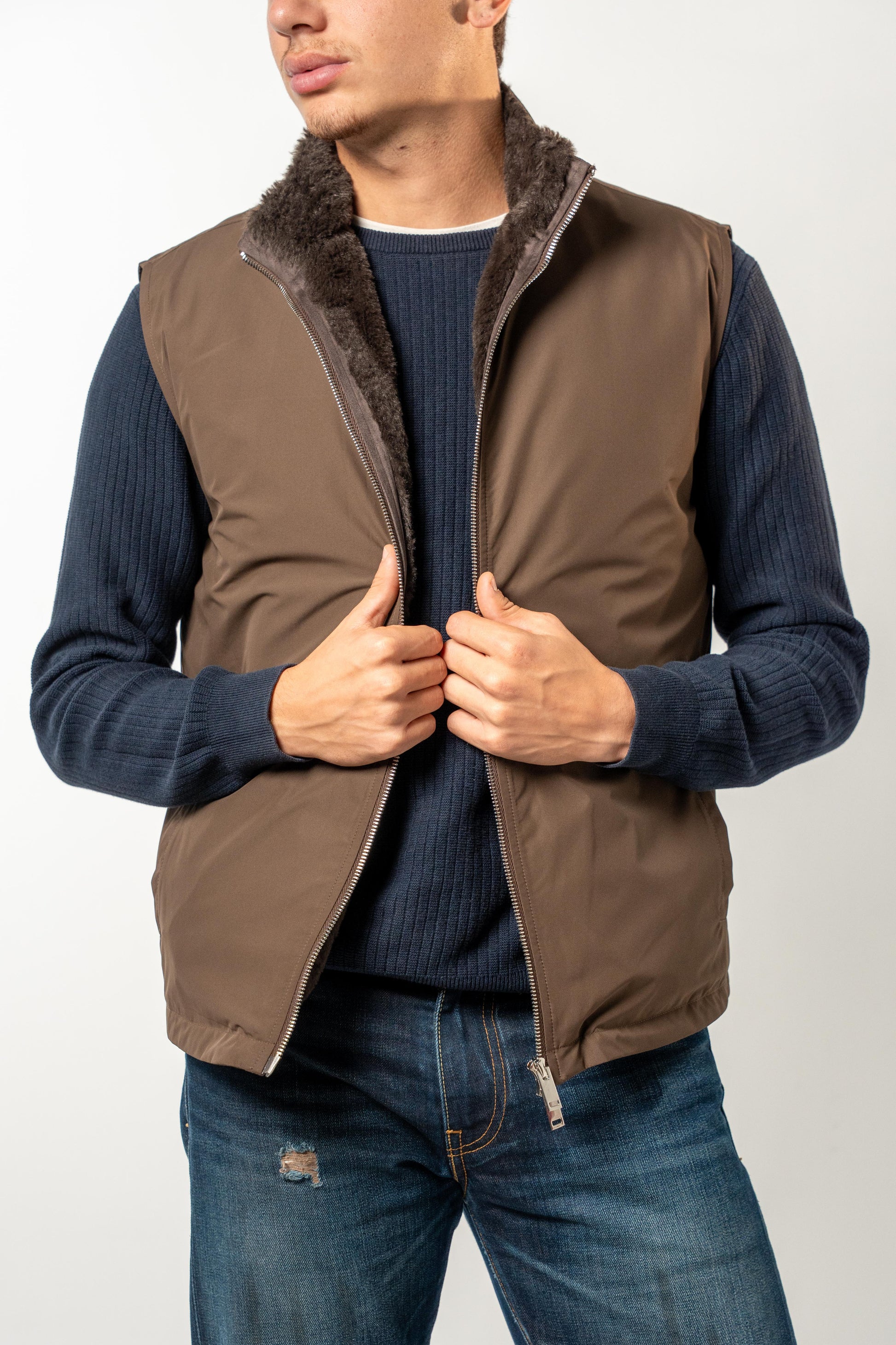 Fur Lined Gilet | Brown