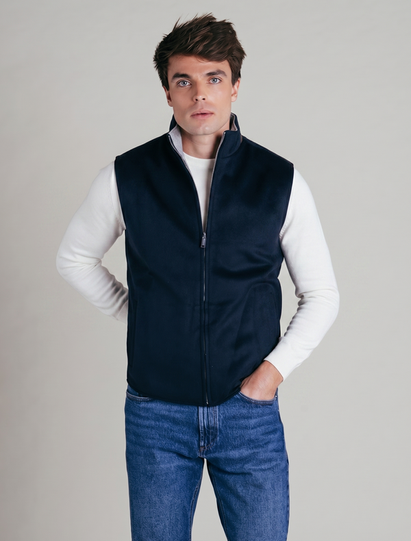 Reversible Wool Gilet | Navy/Grey