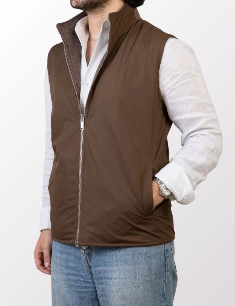 Reversible Wool Gilet | Brown