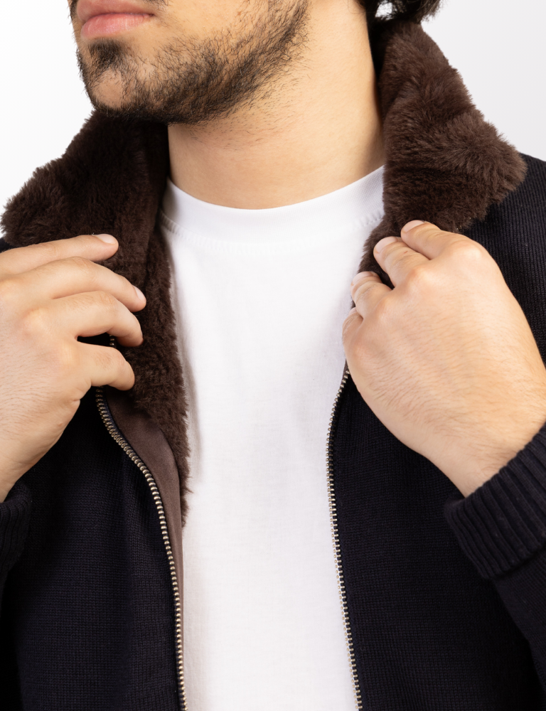 Full Fur lined Cardigan | Navy