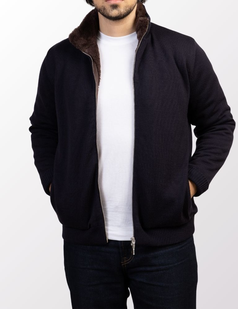 Full Fur lined Cardigan | Navy