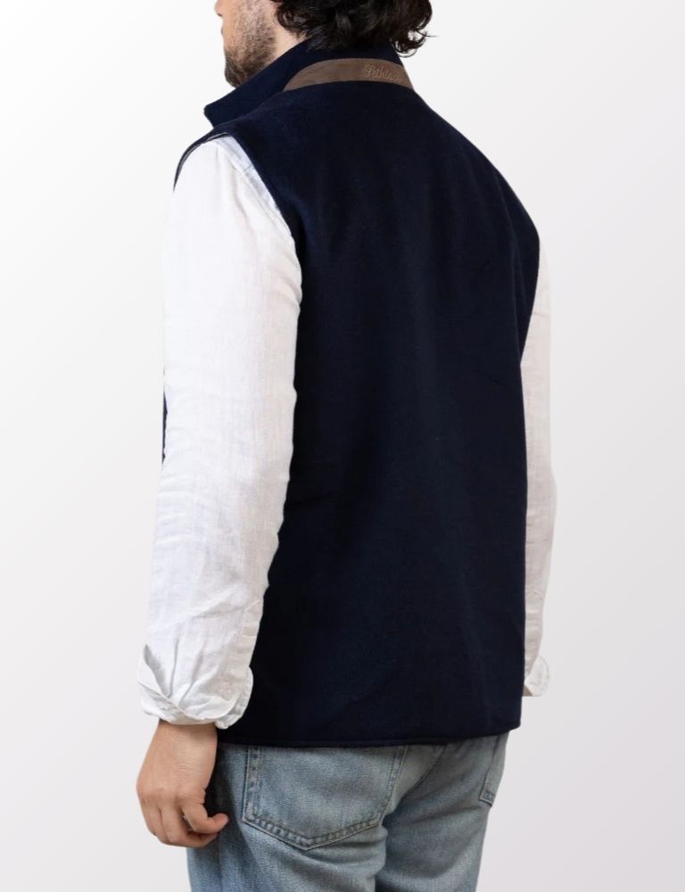 Reversible Wool Gilet | Navy/Grey
