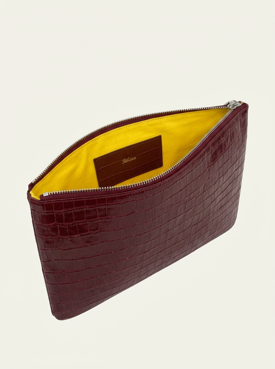 Crocodile Embossed Pouch | Burgundy
