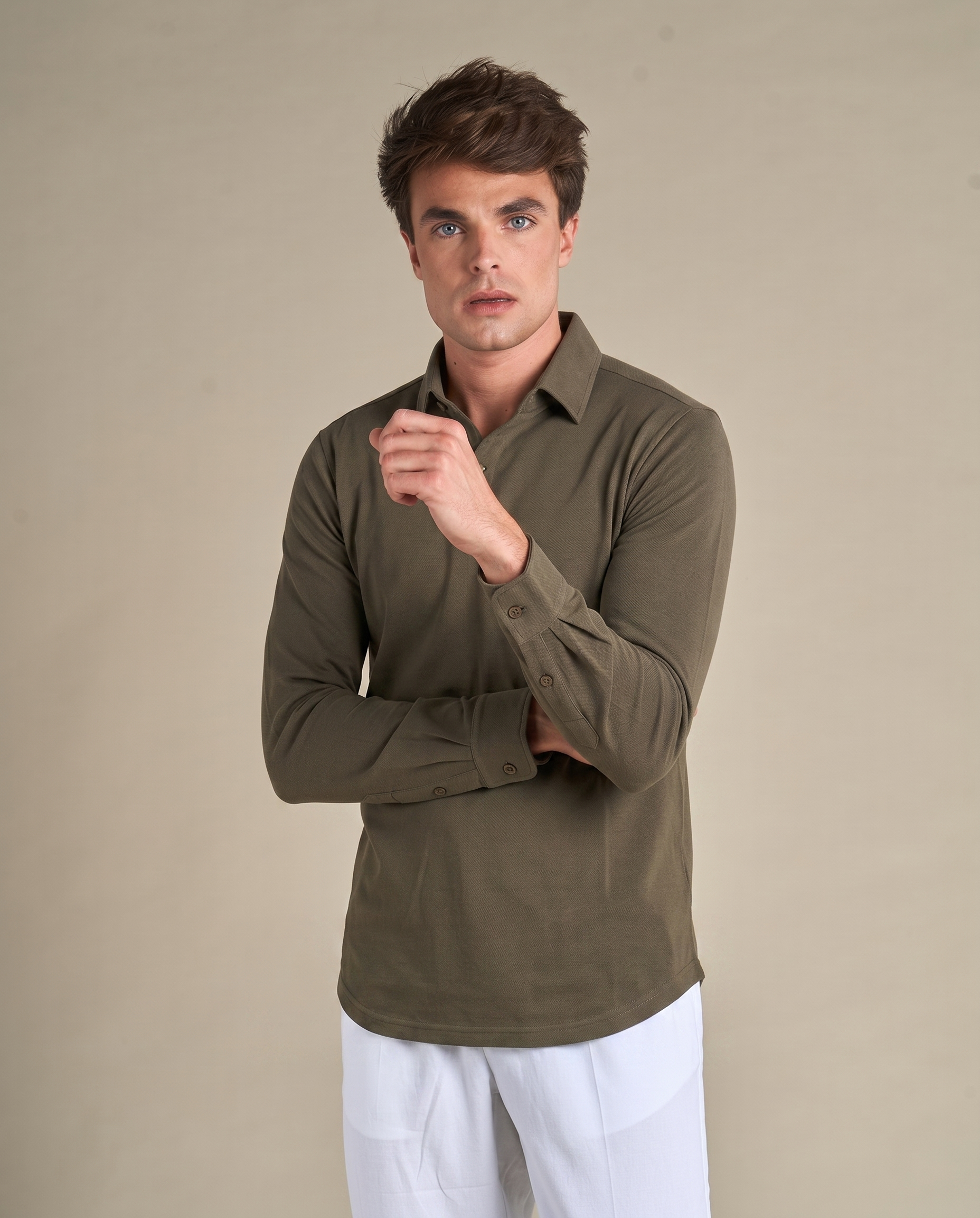 One-Piece Collar Polo | Olive Green