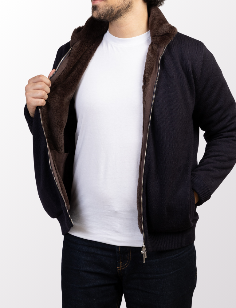 Full Fur lined Cardigan | Navy